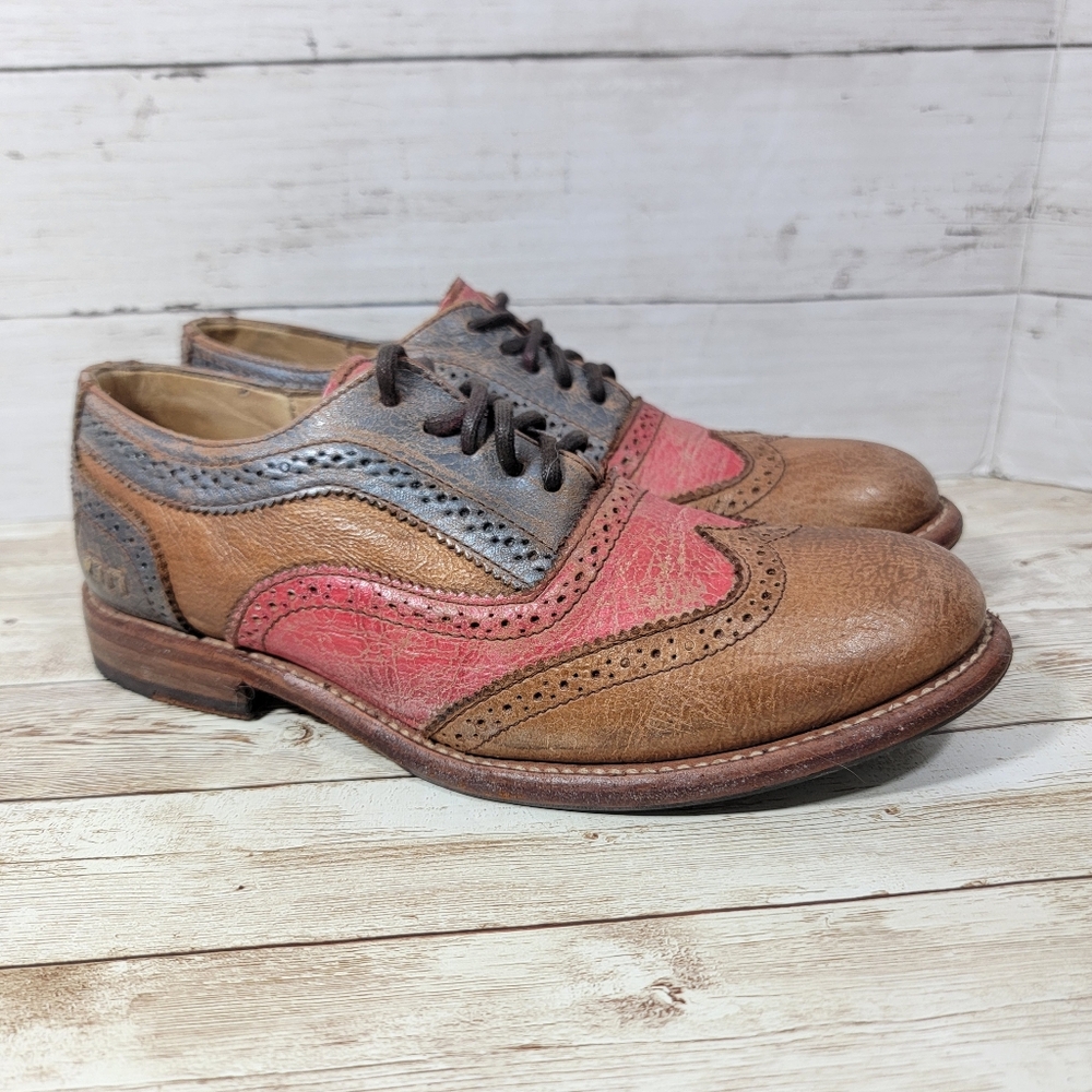 Bed Stu Brown, Pink & Blue Leather Wingtip Oxfords - Picture 2 of 13